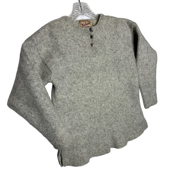 1980s Woolrich Rugged Outdoorwear Gray Heather Wool Henley Sweater
 size medium - Picture 2 of 13